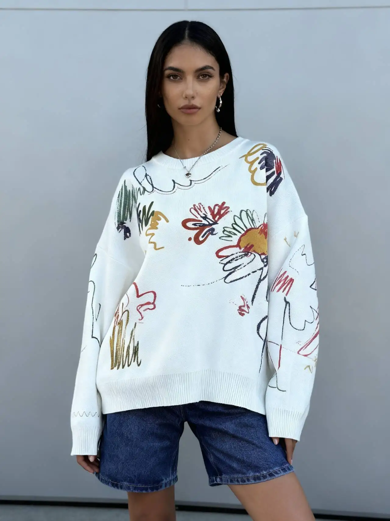 

Свитера Джемперы Пуловеры Женские Длинные Специальные Украшенные Ягненком Обычный Шикарный Леопард Сельские Животные Мягкие Пасторальные Зимние Теплые Дикие