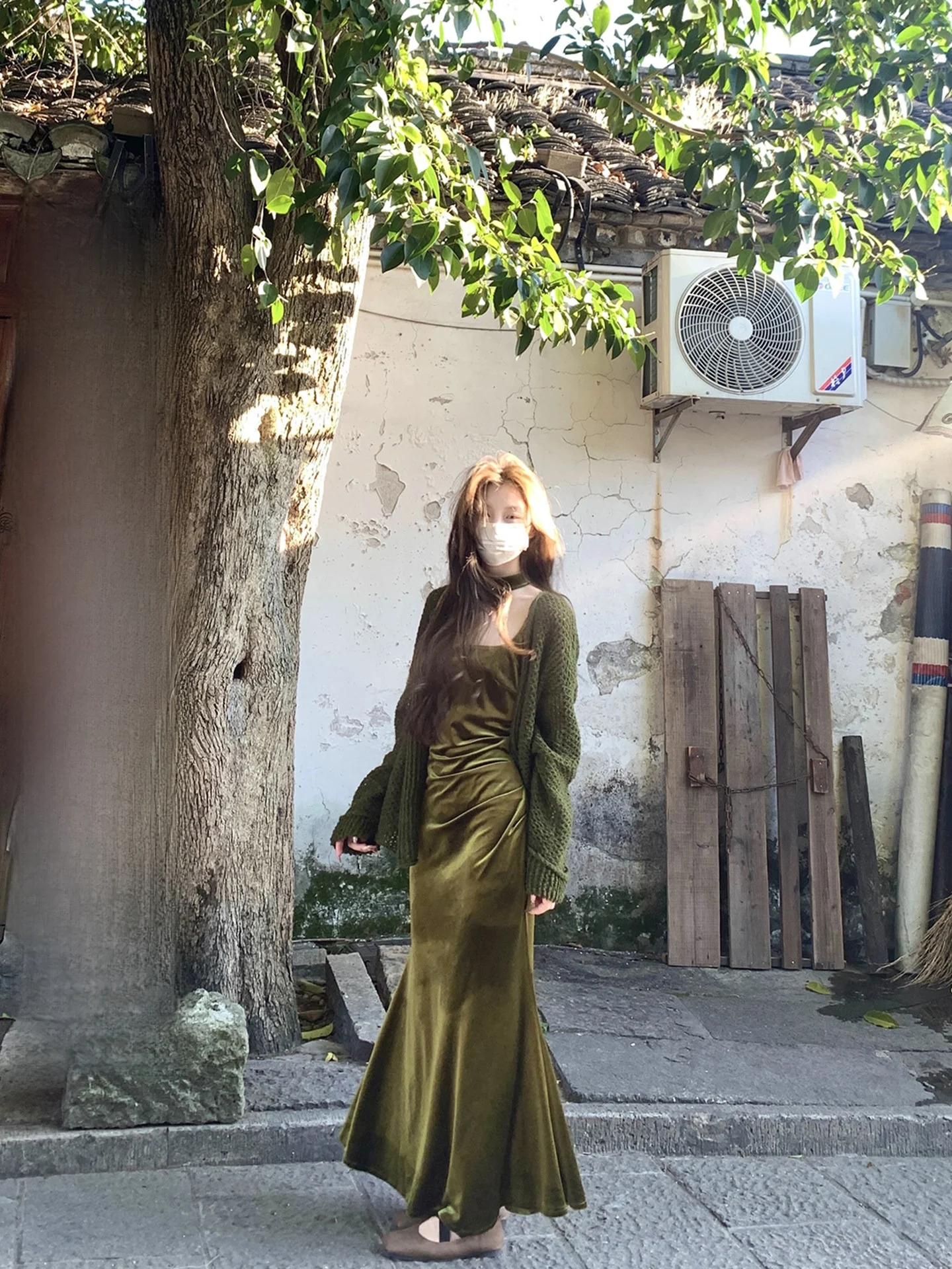 

Ele Velvet Fi Tail Dr Women's High Waist A-Line Skirt Korean Sle Breathable Skin-Friendly Summer Dr