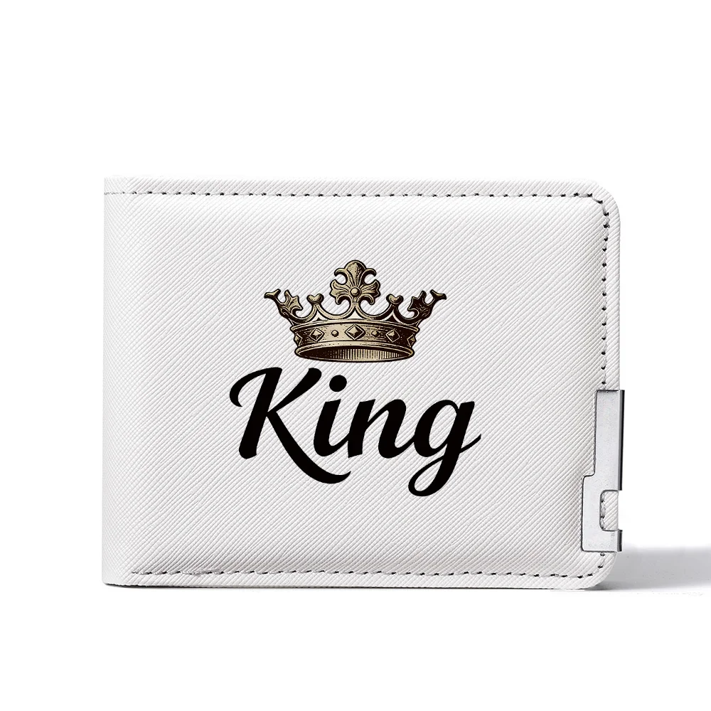 Men's King Crown Print PU Leather Wallet Fashionable Multi-Card Holder Portable Money Clip