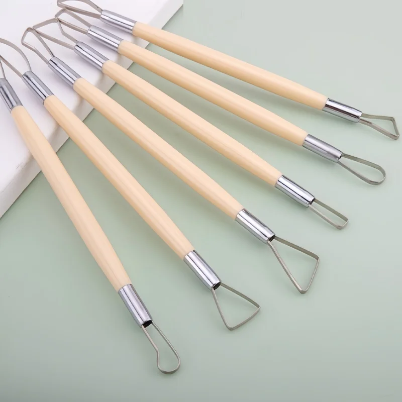 6-teiliges Set Doppelseitige Flachdraht-Töpfermesser, Ton-Modellier- und Trimmwerkzeuge für DIY-Keramik, Öl-Ton und Skulpturmodellierung – Detail 6