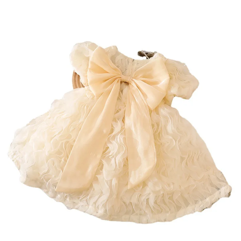 Sommer Prinzessin Kleid für Mädchen mit kurzen Ärmeln einfarbig und Rücken Bowknot für Party Hochzeit Kinder Kleidung e31117