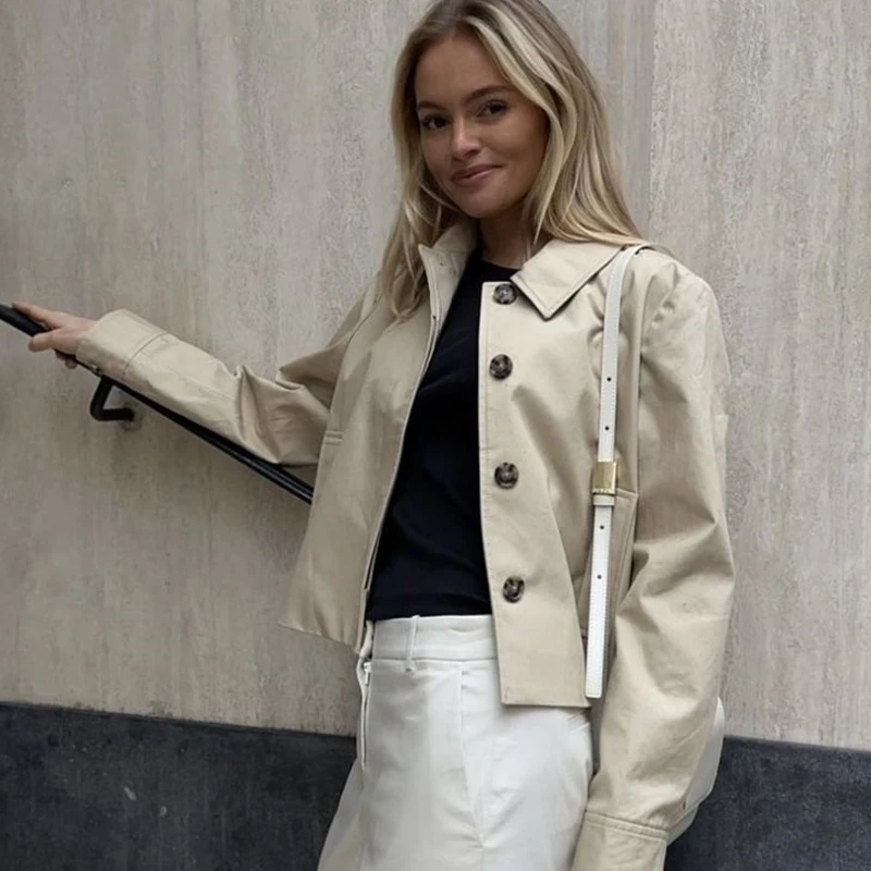 المرأة خندق معطف المرأة سترة واقية 2025 الخريف سترة القمم للإناث المرأة معطف قصير كم طويل معاطف نسائية أنيقة