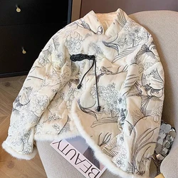 Vintage Y2K Flowers Birds Embroidery Bomber Jacket Women Elegant Sweet Girls Outerwear Padded Cotton Parkas Coat Winter Harajuku