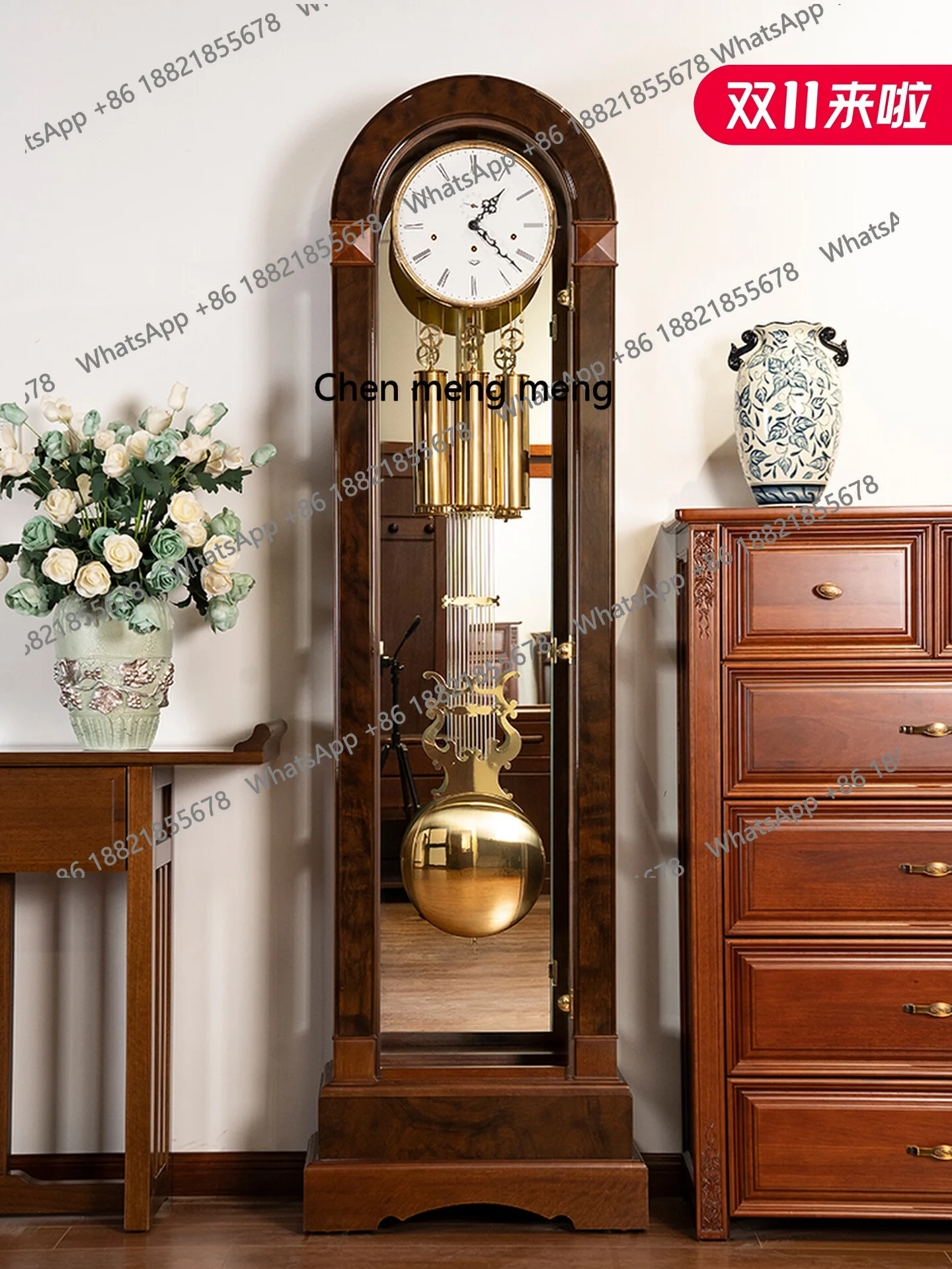 

European floor clock living room villa seat clock Chinese retro pendulum clock American vertical machinery