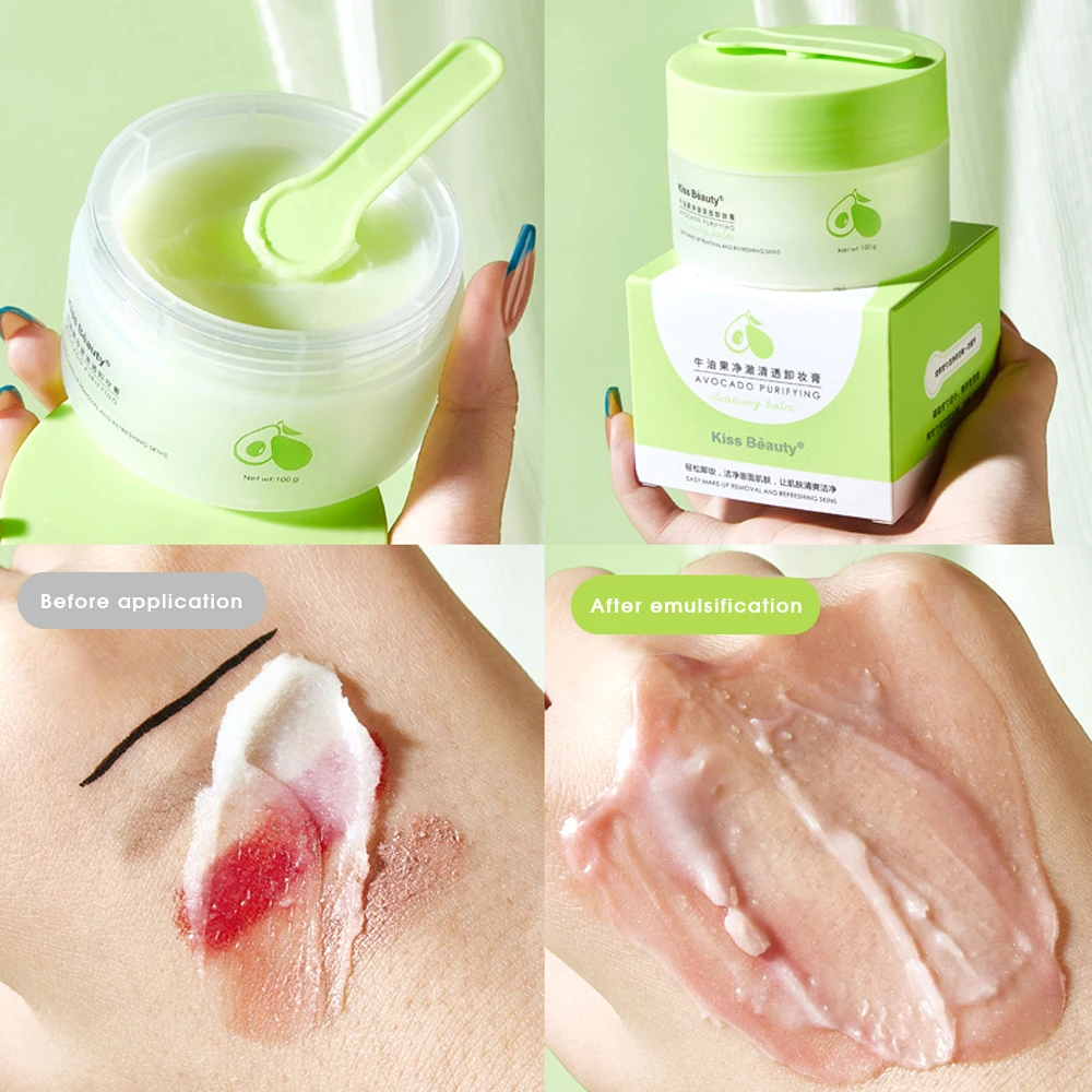 Kiss Beauty 아보카도 클렌징 크림 - 3-in-1 눈, 입술, 얼굴 클렌저, 부드럽고 철저하게 메이크업을 모두 지워줍니다.