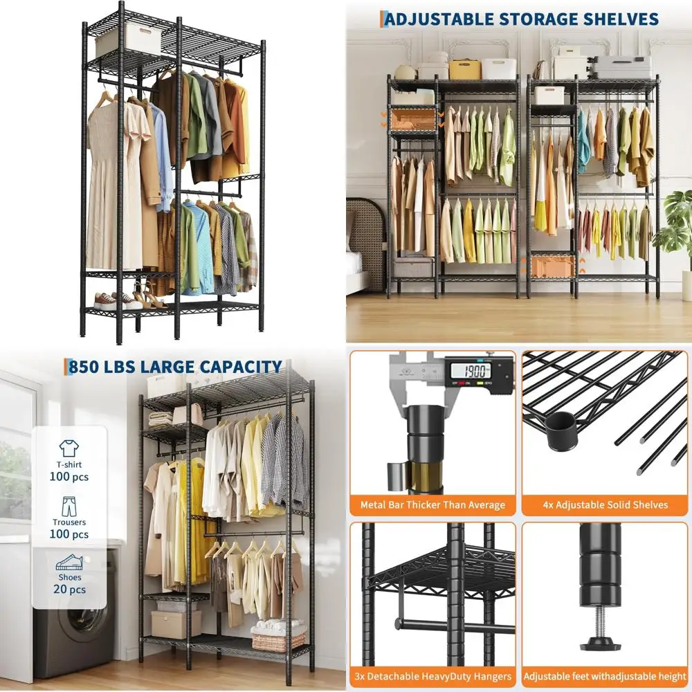 

Сверхмощная портативная 4-ярусная отдельно стоящая вешалка для гардероба с полками для подвешивания одежды