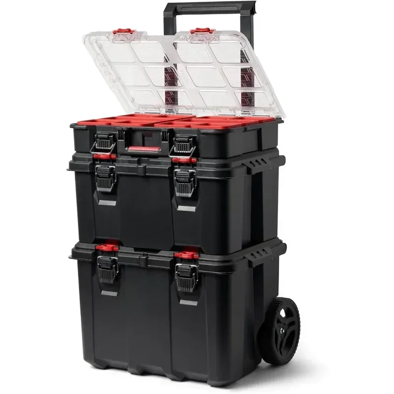 Tool Box Mobile Tool Storage and Organization 3 Piece Resin Modular Toolbox System Durable and Lightweight Construction