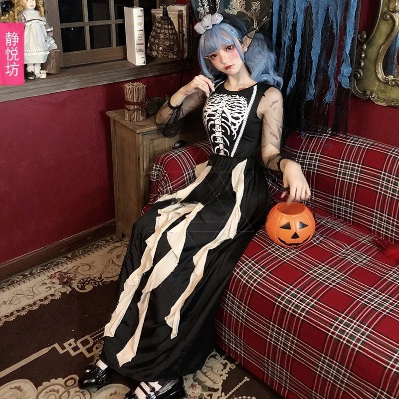 K gothique Devili sorcière longue Dr loween Costume femme Sle terreur mariée squelette Zombie tenue ethnique scène Costume