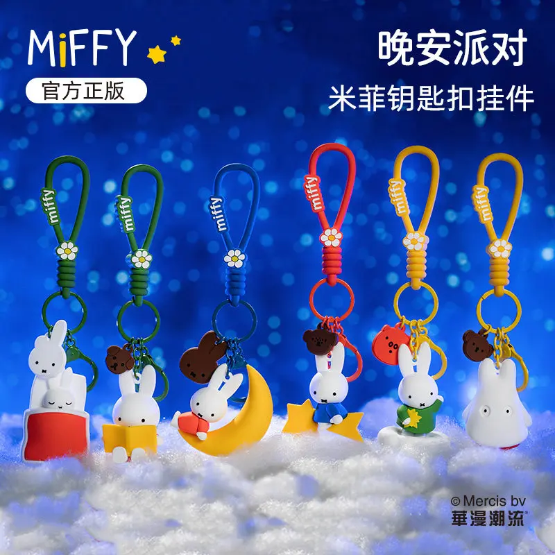Niedlicher Miffy-Kaninchen-Schlüsselanhänger, Gute-Nacht-Party PVC 3D-Anhänger, Schlüsselring, Taschenanhänger für Rucksack, Handtaschen-Accessoires, Sammlerstücke