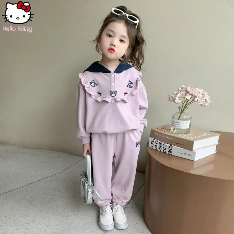 

Аниме Kawaii Girls Kuromi футболка с длинными рукавами мультяшная кукла рубашка костюм с капюшоном Sanrio весна осень новый свитшот спортивные штаны костюм