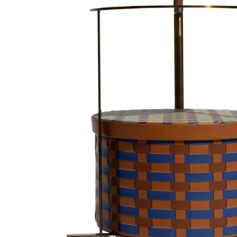 

Braided stainless steel double-layer cart coffee table, movable side storage basket