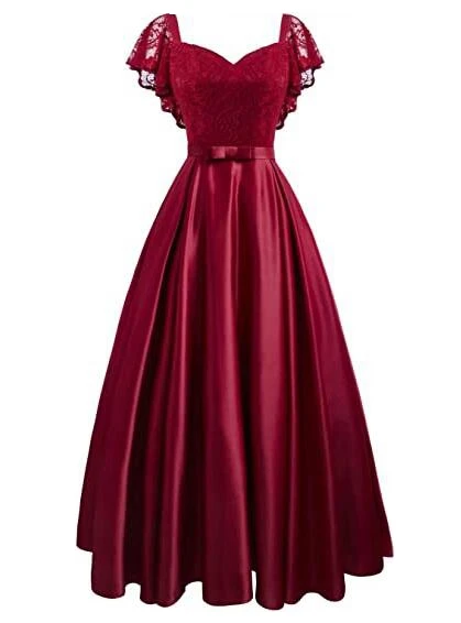 ANGELSBRIDEP A-Line Long Evening Dresses Formal Gala Prom Party Gown Cap Shoulder Lace Floor Length Bow Belt Zipper Plus Size