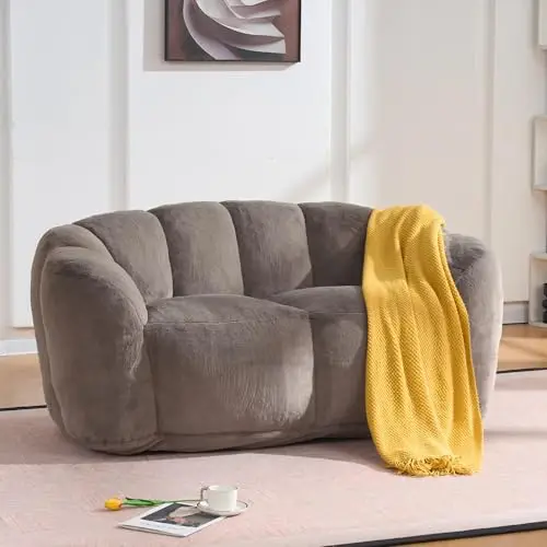 Bean Bag Chair, Two Seater Floor Sofa, Brown Faux Fur | Faux Fur, High Density Foam Fill, Two Seater Lazy Sofa, Living