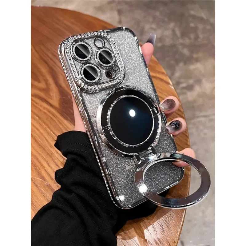 Luksusowa obudowa z powłoką galwaniczną, lustrem, uchwytem i diamentową ramką do iPhone 16E Pro Max, pasuje również do iPhone 11 12 13 14 15 16 Plus 17 Air Cover — zdjęcie produktu 6