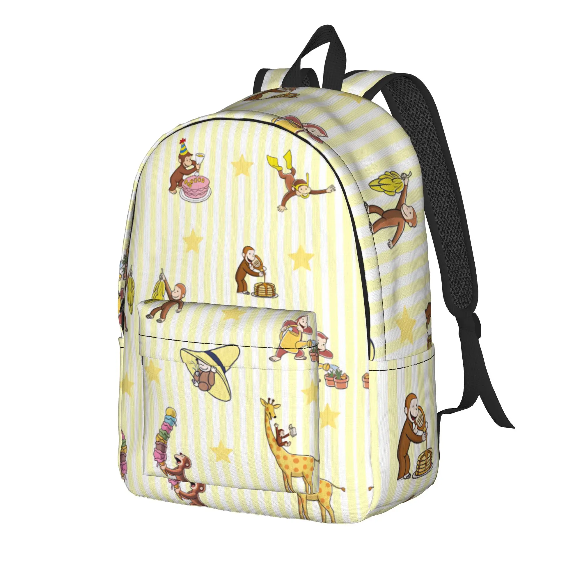 Curious George Birthday Stripes Backpack Women  Breathable Backpacks Polyester Pretty High School Bags Travel Designer Rucksack