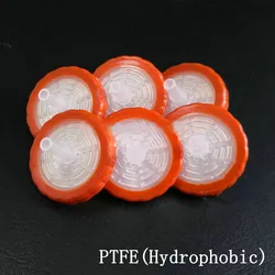 일회용 PTFE 멤브레인 소수성 주사기 필터, 실험실 DIA13/25mm 멤브레인, 구멍 크기 0.22/0.45/2.0um, 100 개