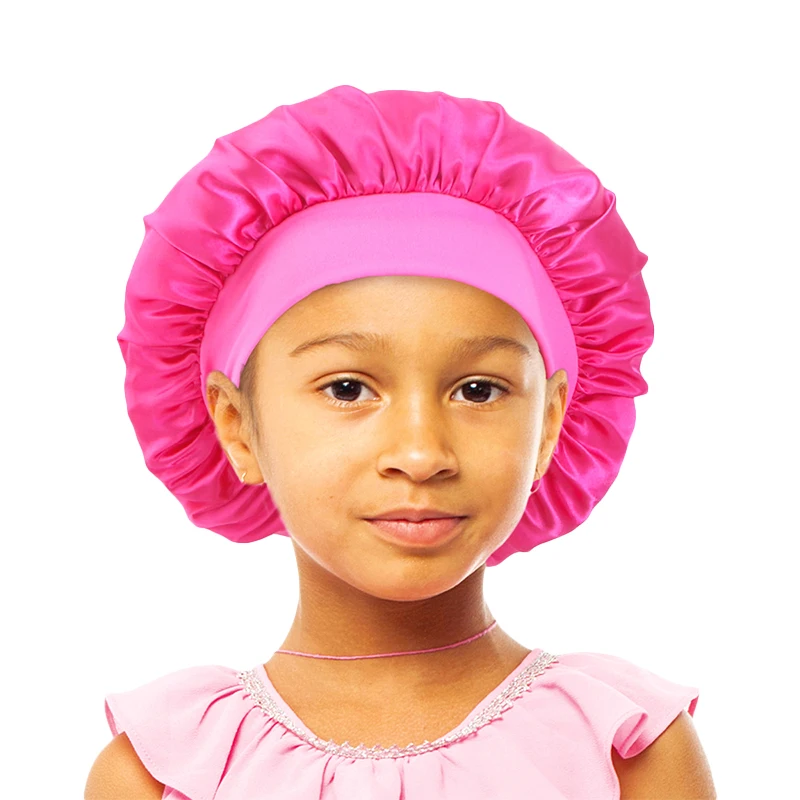 New Kids Girls Boys Satin Night Sleep Cap Wide Band Elastic Turban Headwear Bonnet Hair Care Beanie Nightcap Scarf Bandana