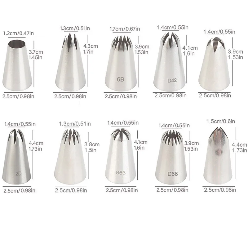 10pcs Piping Nozzles Set,Stainless Steel Icing Nozzles, Cream Cake Piping Tips For Dessert Biscuit Cup Cake, Kitchen Accessories image 6
