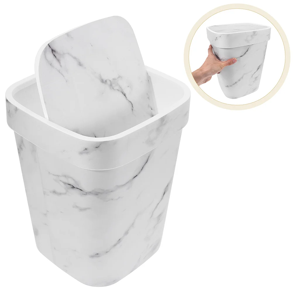 

Marbled Trash Can Garbage Bin Office Kitchen Waste Basket for Bathroom Marbling Bedroom