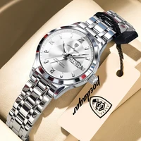 Relojes de Mujer Elegantes y de Lujo POEDAGAR, Reloj de Pulsera de Acero Inoxidable Luminoso a Prueba de Agua, Reloj de Cuarzo con Fecha y Semana para Mujer