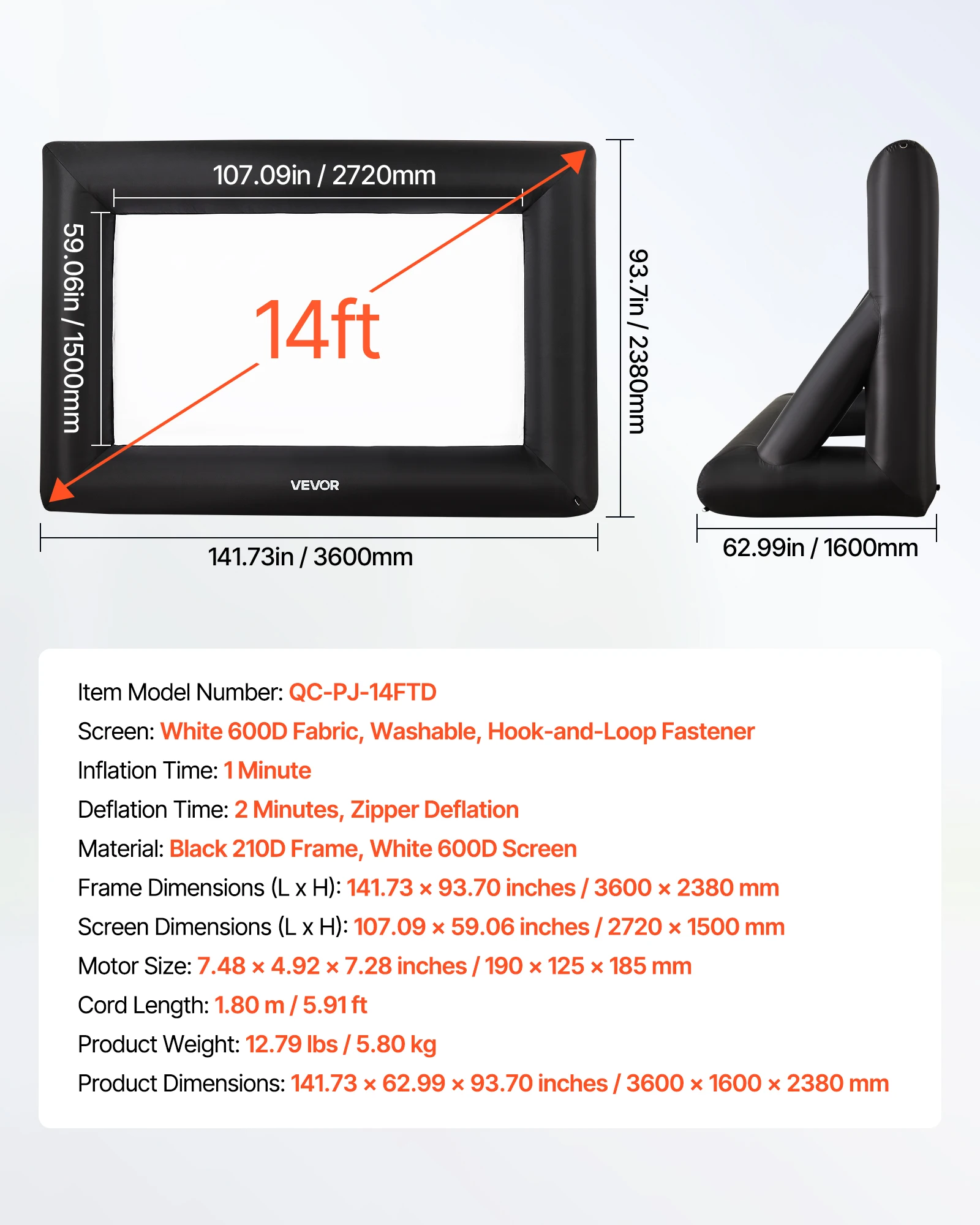 SucceBuy 14/16/20FT Inflatable Projector Screen w/ 120W Air Blower Projector Screen Outdoor Backyard Home Theater Theme Party