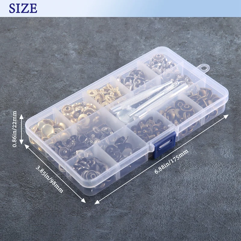 Kit de Fixadores de Couro para Roupas e Bolsas, Metal Button Snaps, Press Studs, 4 Color, 12.5mm, 100 Set