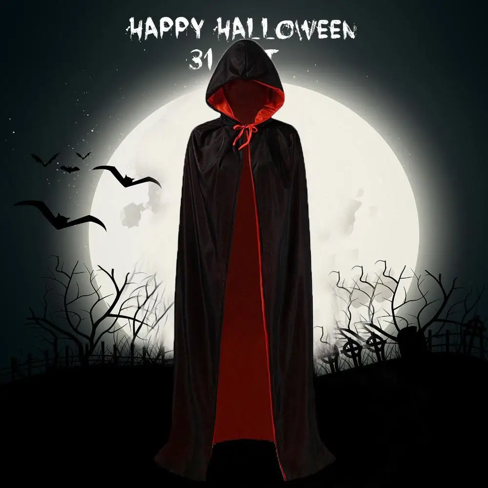 Costumes Reversible Witch Clothes Children Single Layer Adult Wizard Robe Halloween Cloak Hooded Cape Performance Costumes