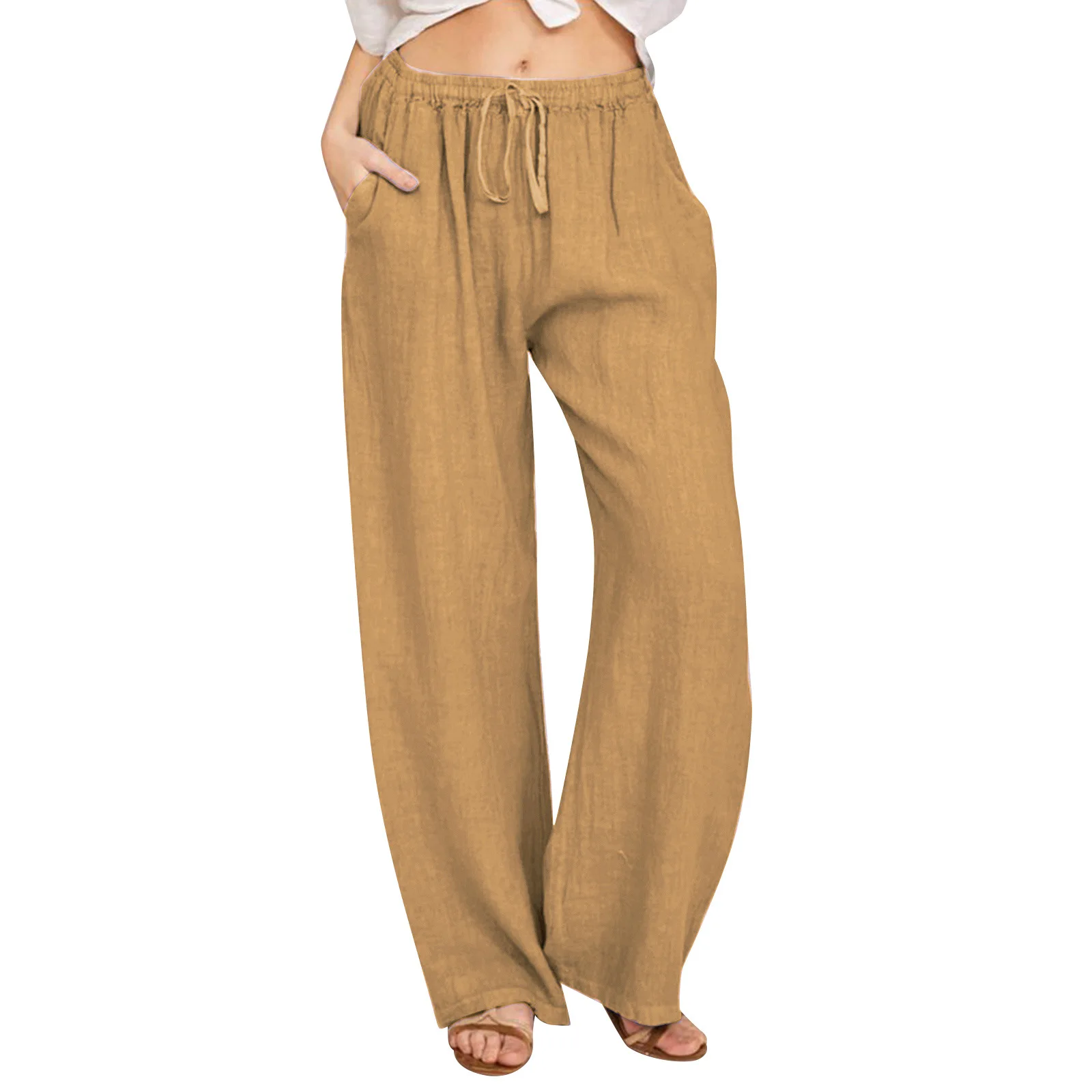Large Size Women's Clothing with Elastic Waistband Long Linen Casual and Versatile Slimming Loose and Wide Leg Pants for Women