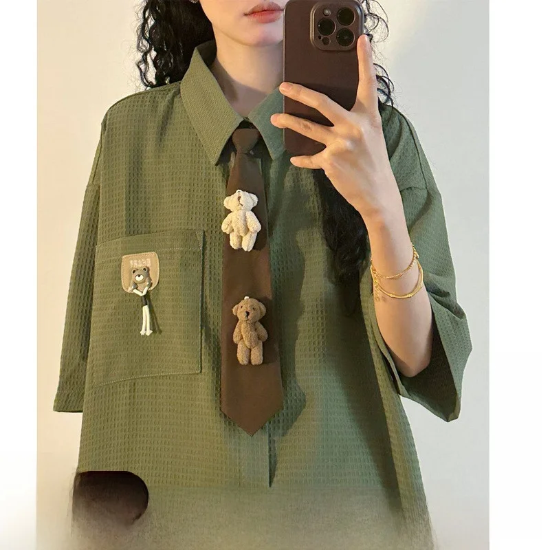 

Bear Tie Loose ort Sve irt Women's Sle Summer Street Faion Bear Print Casual Top for Youth ex irt