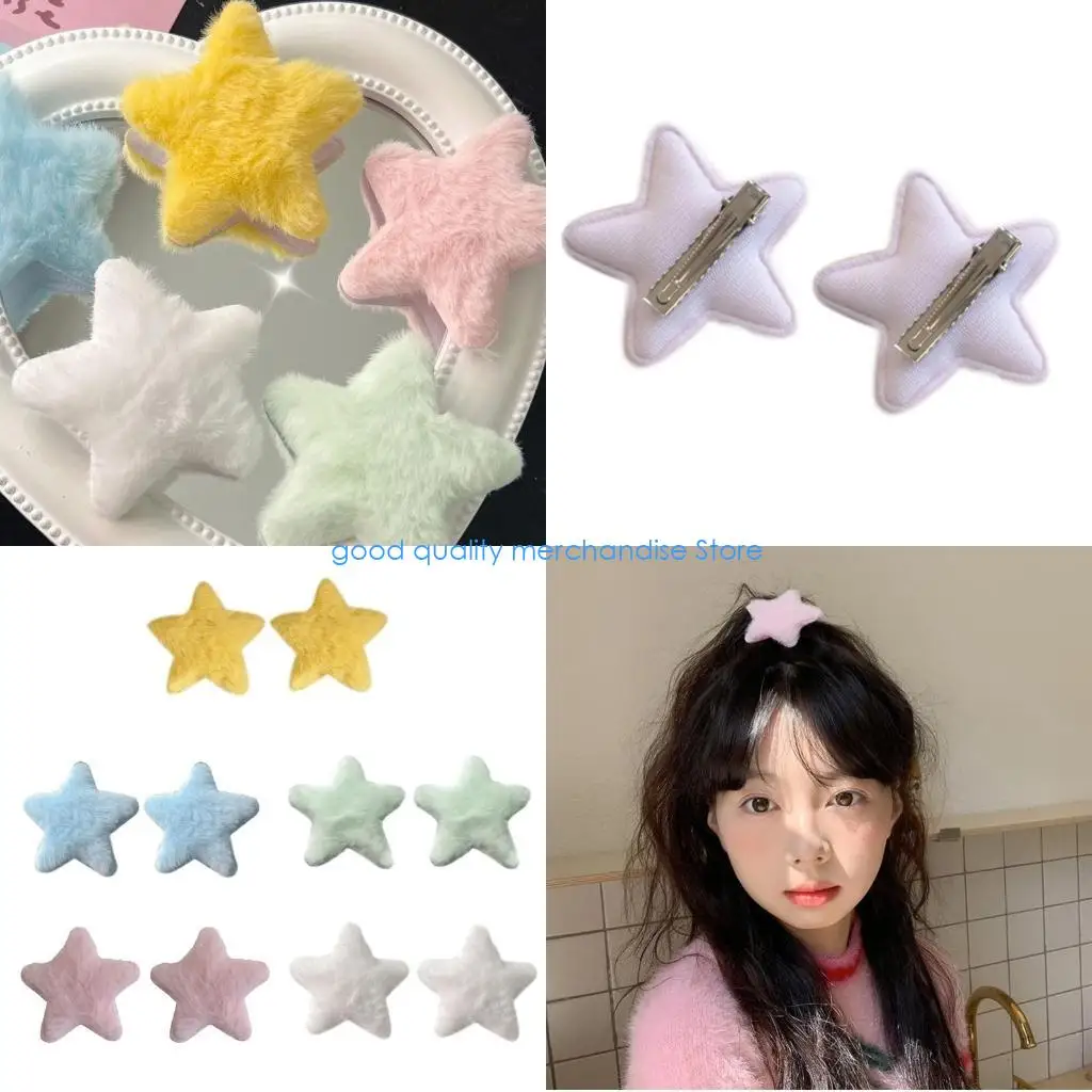 

Y5JD 2 Pcs Furry Star Hair Clip Star Hairpin Kids Mini Duckbill Clip for Sweet Girls