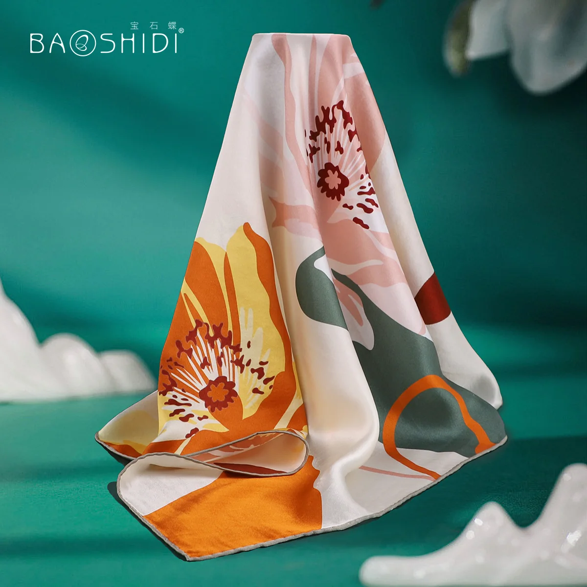 Silk Scarf Suit Plant Flower Printing Dyeing Multi-Functional Small Square Towel Clothing Accessories Spring and Summer High-End