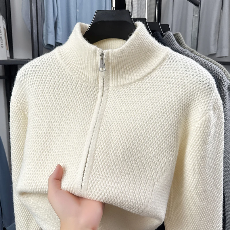 Hochwertige Herren-Strickjacke Hochwertige Marke Einfaches Reißverschluss-Design mit Stehkragen Herbst-Winter Neue Mode Lässiger Pullover-Mantel – Detail 16