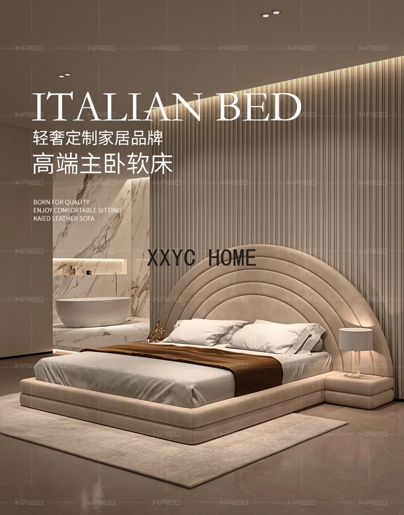 

Modern simple villa bedroom light luxury bed cream wind girl male princess big bed