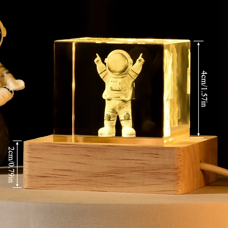 

6CM Square Solid Wood LED Light Luminous Lamp Holder DIY Crystal Ball Night Light Base USB 1.5M Indoor Desktop Decoration