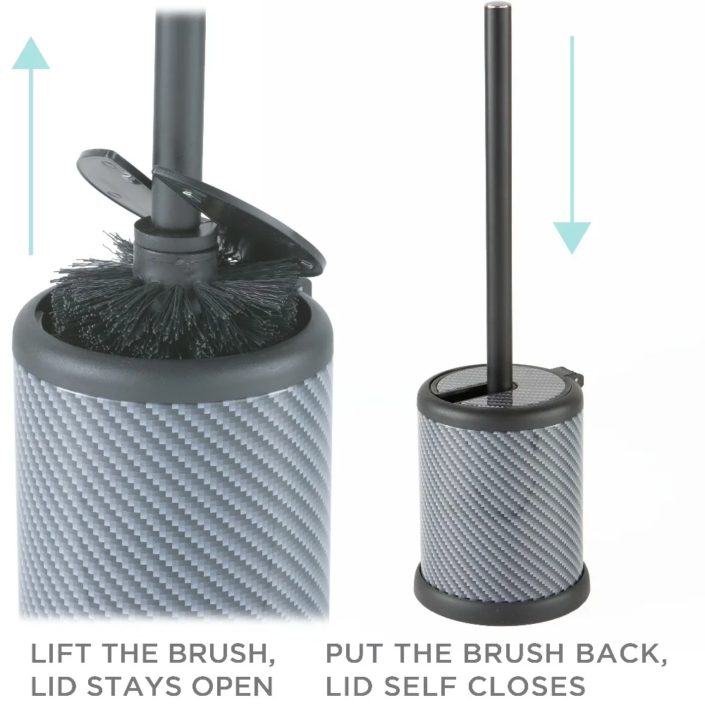 Self Closing Lid Toilet Brush and Holder Set in Modern Matte Black Hygienic Bathroom Cleaning Tool with Stand and Drip Tray for Easy Storage and Odor Control Heavy Duty Scrubber for Efficient Toilet Bowl Stain Removal view 4