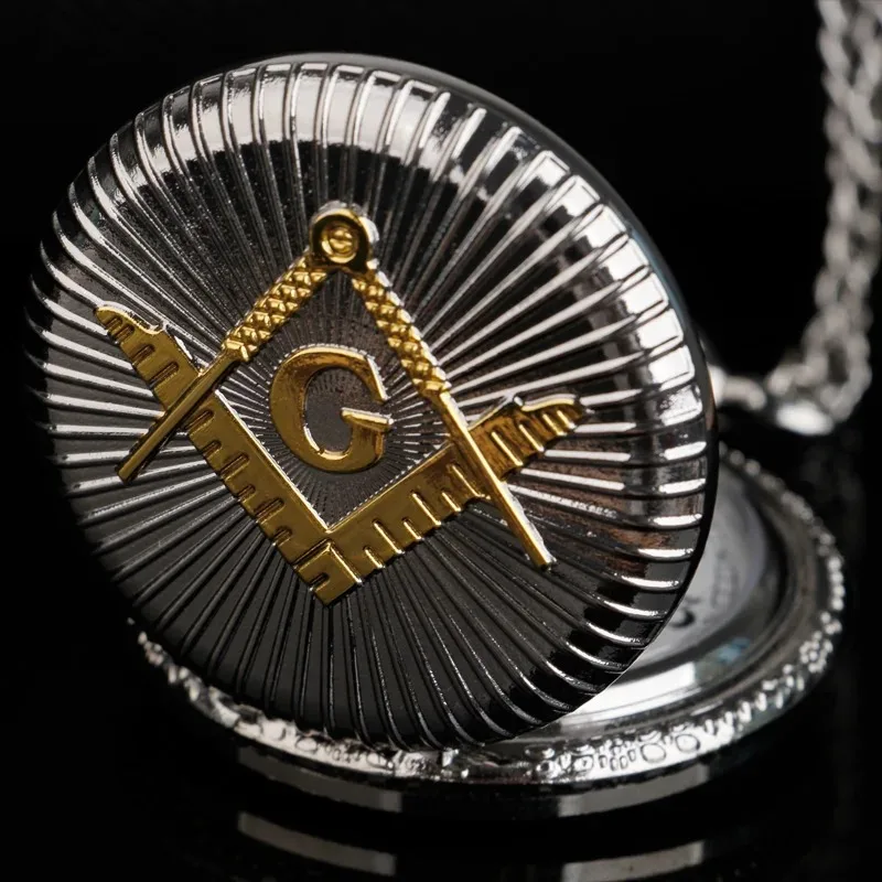 خمر الفضة الماسونية رمز كوارتز ساعة الجيب رائعة خمر قلادة قلادة سلسلة ساعة مجوهرات هدية للرجال النساء