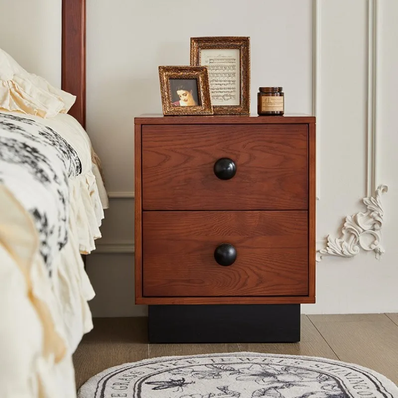 Stolik nocny w stylu retro, mini stolik nocny z litego drewna, para szafek nocnych do sypialni głównej.