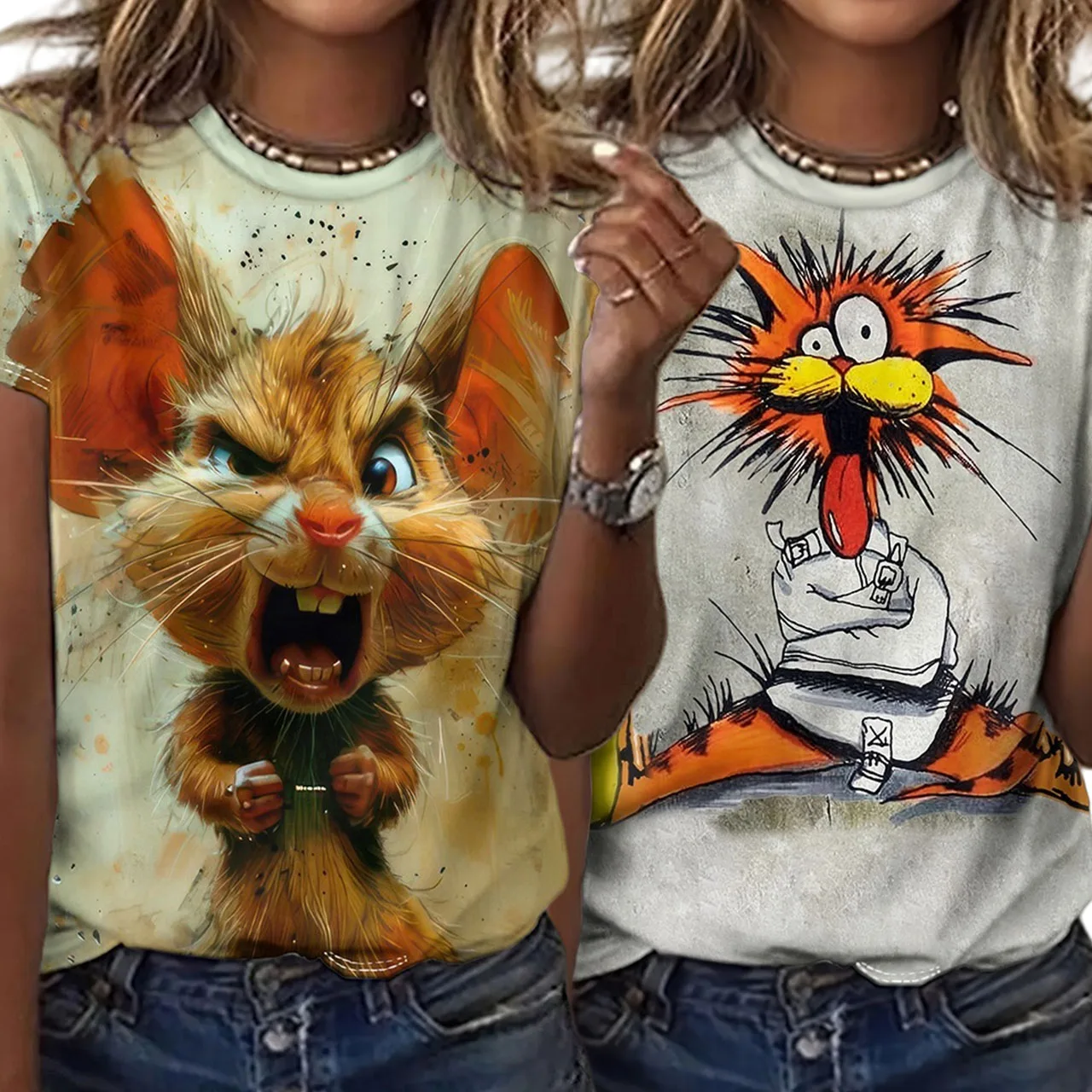 

Women's Quick Drying Breathable Sport Running Fitness Training Top New Children's Fashionable Cartoon Printed Round Neck T-shirt