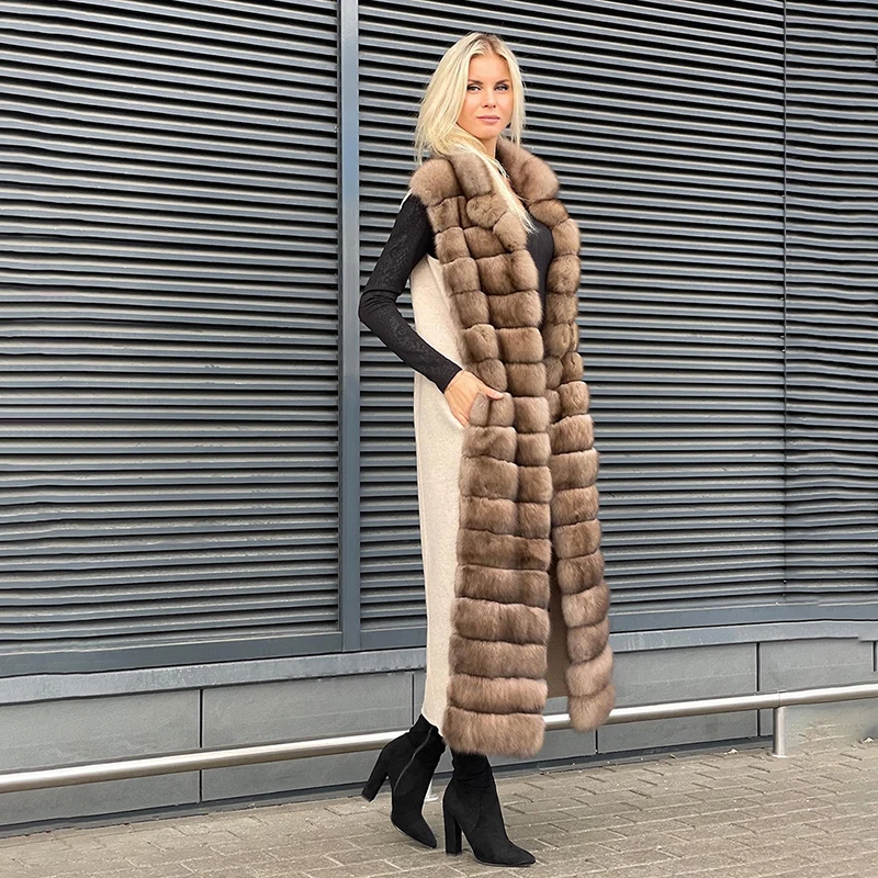 Natural Fox Fur Patchwork Woolen Vest Coat Women Autumn Winter New Sleeveless O-neck Genuine Real Fox Fur Tank Top Jacket Female