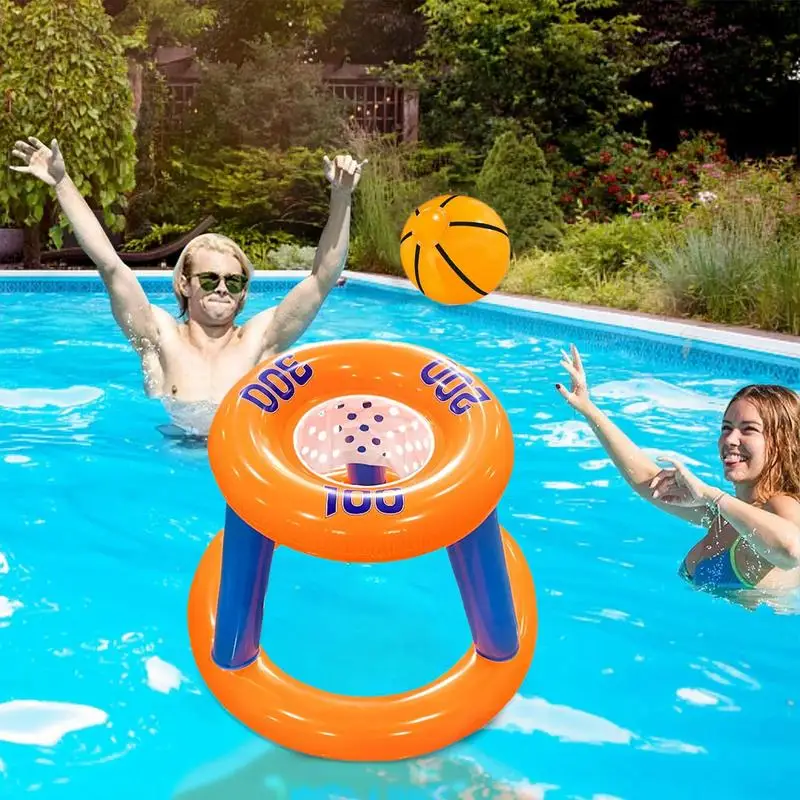 Conjunto de cesta de basquete para piscina, brinquedos para piscina, cesta flutuante com bola, portátil, dobrável, jogos de piscina para crianças e adolescentes