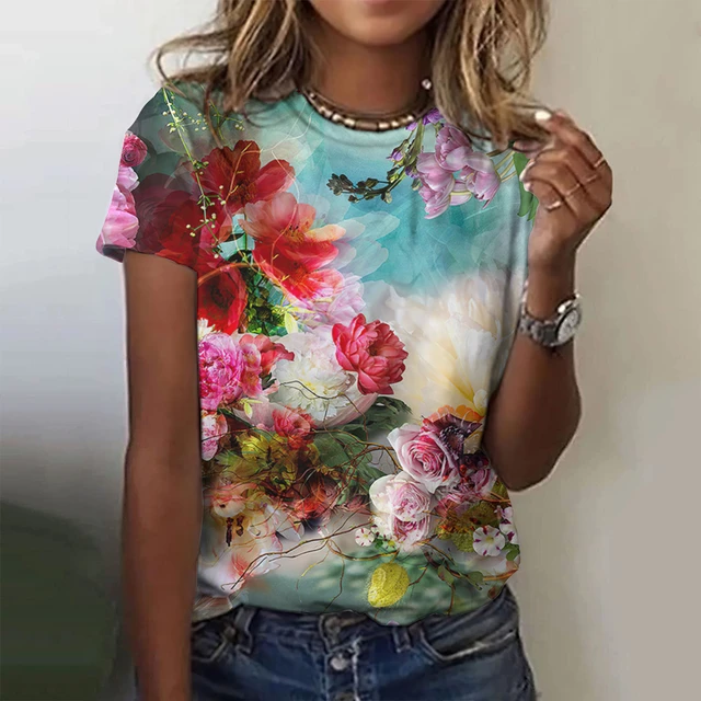 Hot Women Floral Printing T-Shirts Summer