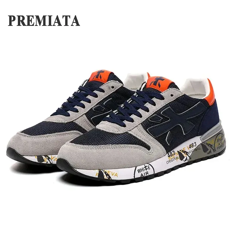 PREMIATA 남성용 야외 스포츠 신발, 럭셔리 디자인, 통기성 방수 탑, 멀티 컬러 요소, 트렌드 레이스업 캐주얼 스니커즈