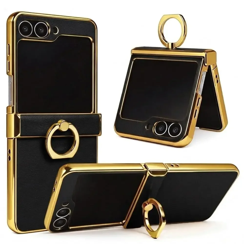 

Genuine Leather Case for Samsung Galaxy Z Flip, Military-Grade Drop Protection, Hinge Protection Cover with Ring Kickstand, G