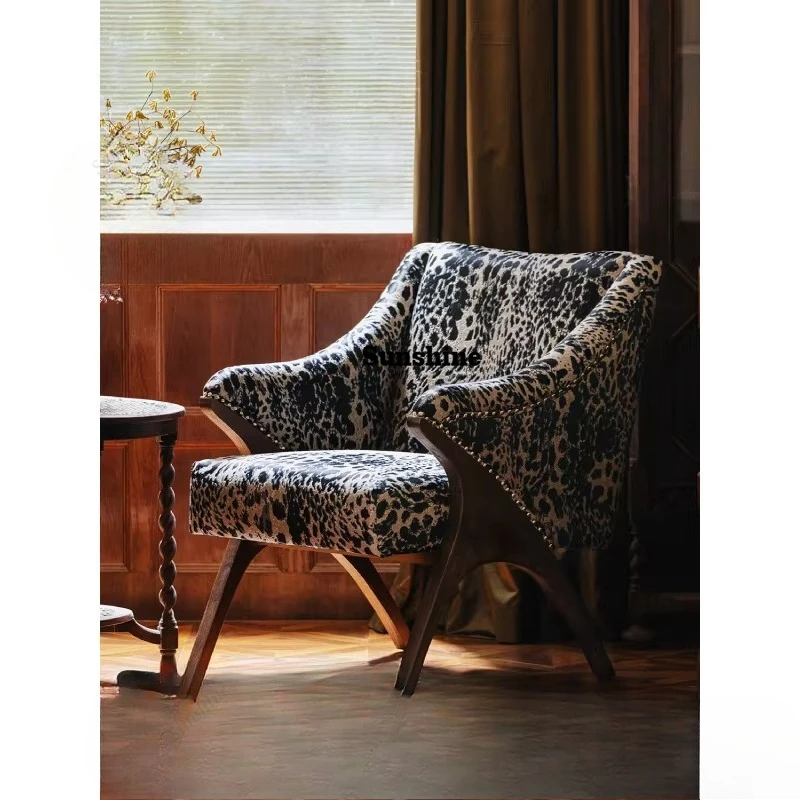 Medieval leisure chair leopard print, light luxury living room bedroom sofa chair