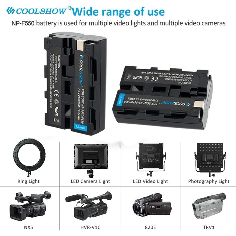COOLSHOW NP-F550 NP-F750 Аккумулятор 2600 мАч для Sony NP F570 F750 F970 F330 F530 F550 YONGNUO Подсветка камеры Зарядное устройство