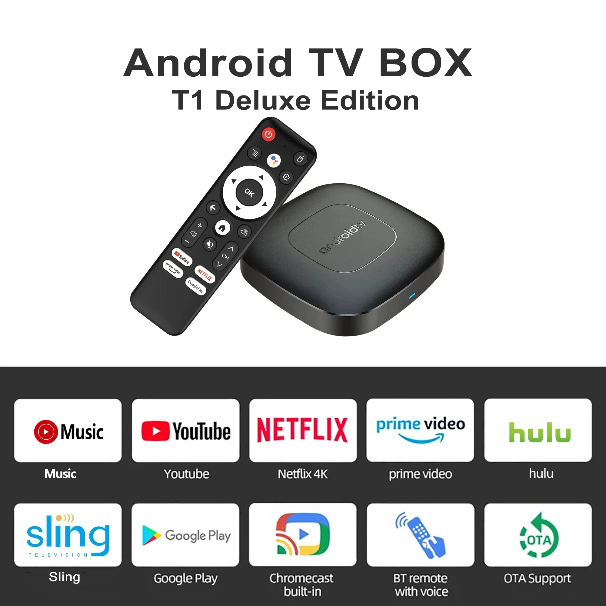 Android13 Smart Home Theater TV Box AllwinnerH313 Google Assistant Netflix Streaming Bluetooth Media Player 2G16G 2.4G5G Wifi T1
