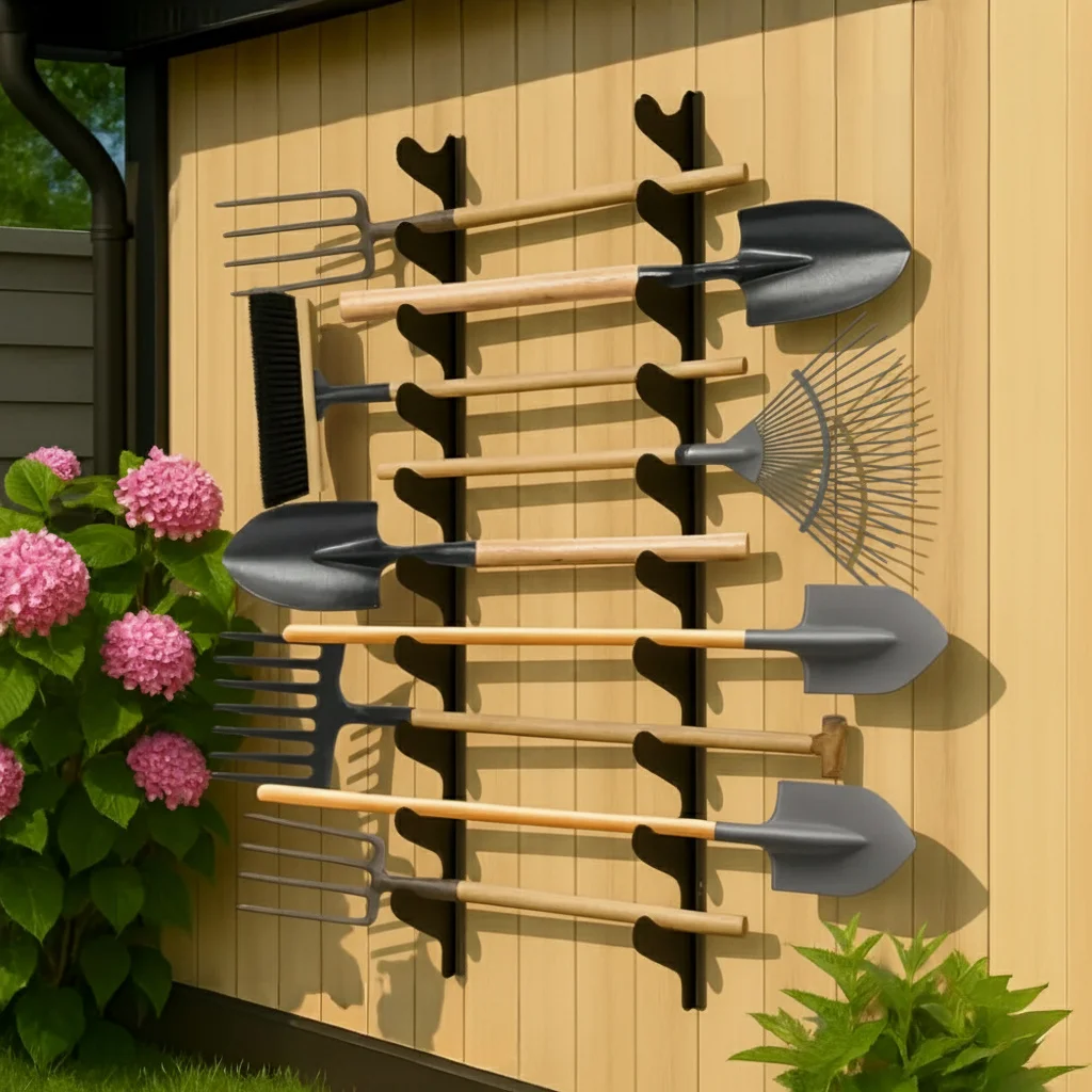 Heavy Duty Steel Plate Wall Mount Garage Tool Organizer Shovel Rake Hanger Storage Rack System For Home Organization