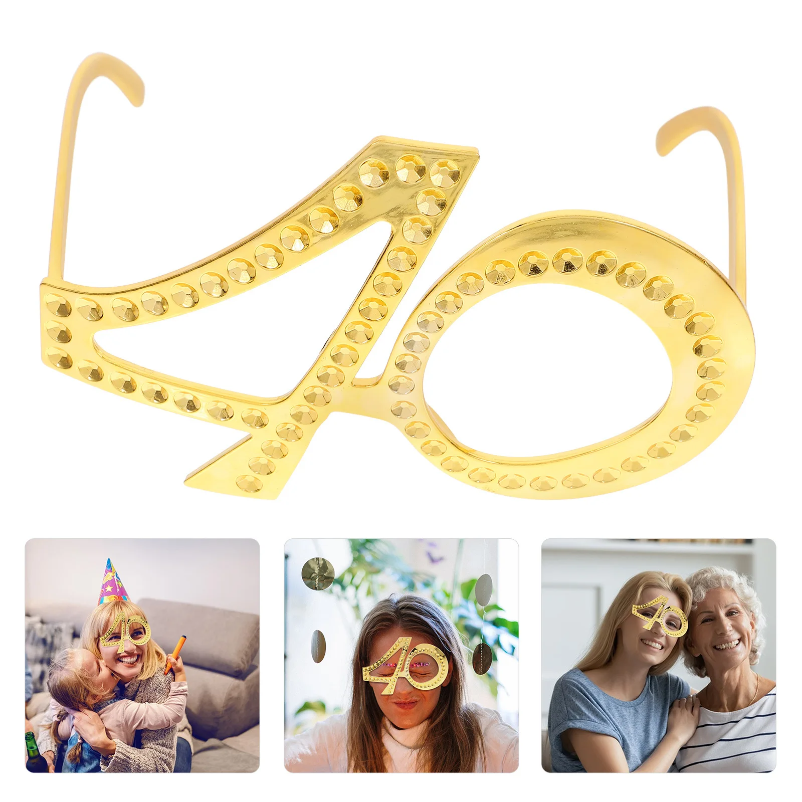 Gafas de 40 cumpleaños, 1 par de gafas novedosas de plástico, montura elegante para adultos, accesorios para fotografía de fiesta, gafas de sol divertidas para disfraz