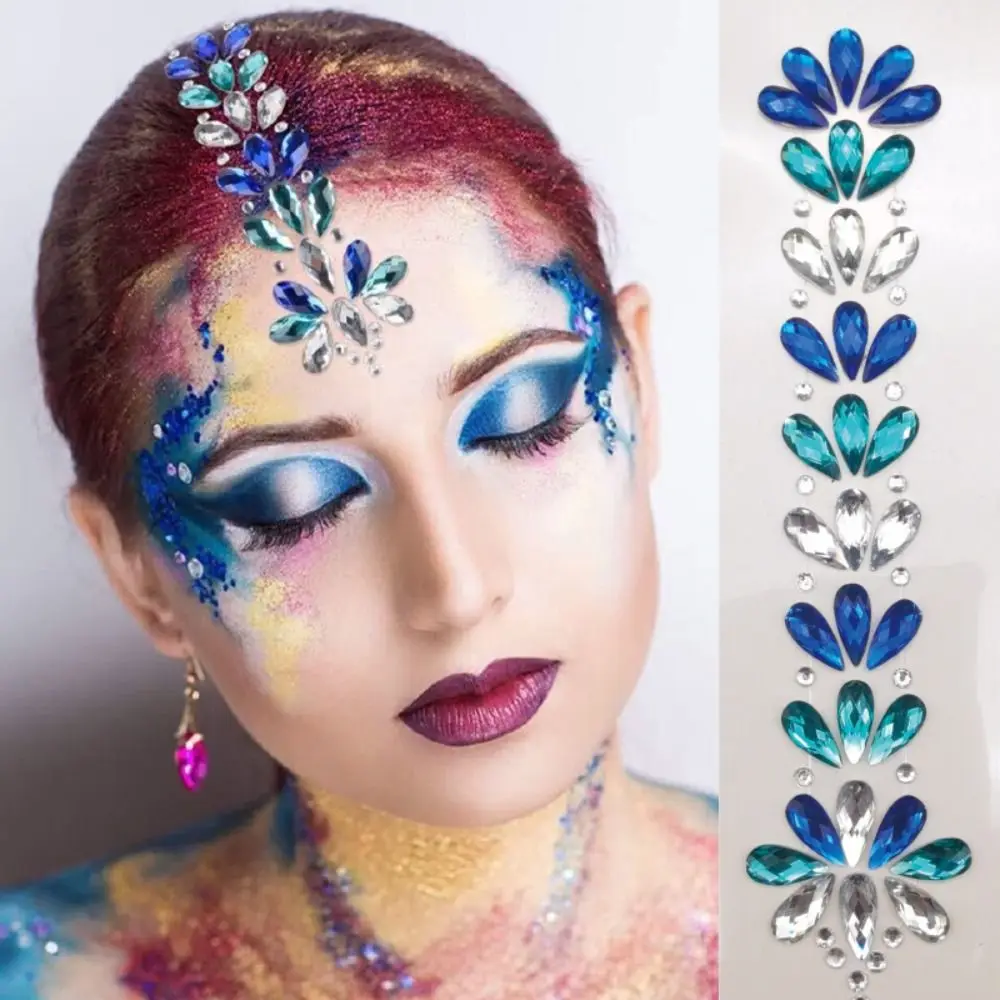 Fashion EDM Music Festival Tattoo Stickers Glitter 3D Crystal Forehead Sticker Hair Jewels Crystal Body Face Colored Rhinestone