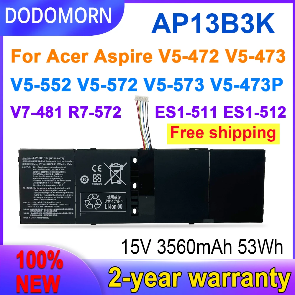 

DODOMORN AP13B3K Laptop Battery for Acer Aspire V5 R7 V7 V5-572G V5-573G V5-472G V5-473G V5-552G M5-583P V5-572P R7-571 R7-571G